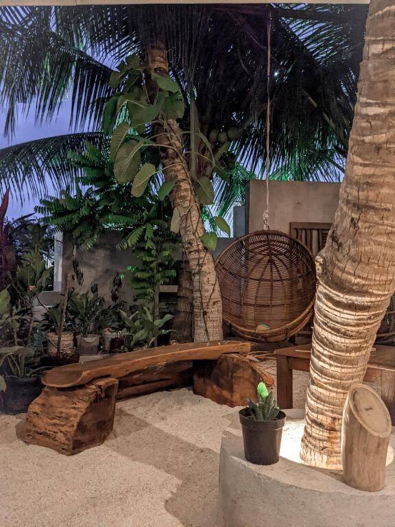 Garden seating area in the evening
